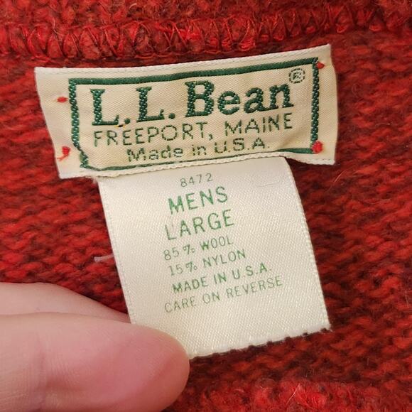 Vintage LL Bean Sweater Mens Large Red Wool Blend Knit Crewneck Pullover USA 90s - Picture 7 of 12